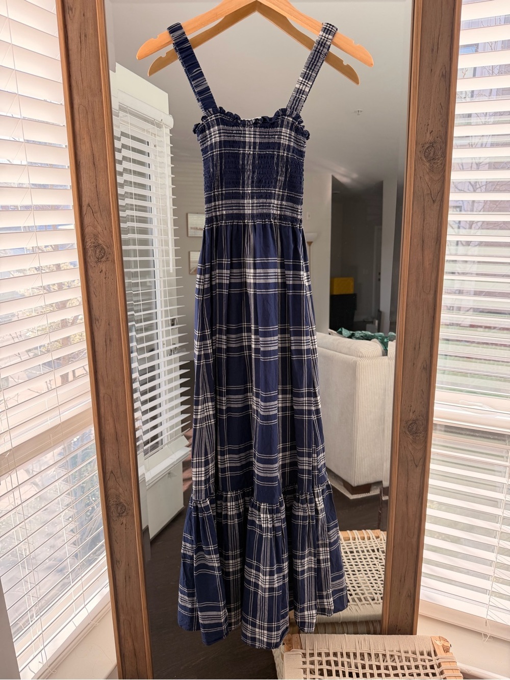 Hill house Plaid Anjuli The Nap Navy Square-Neck Maxi Dress - Picture 5 of 9